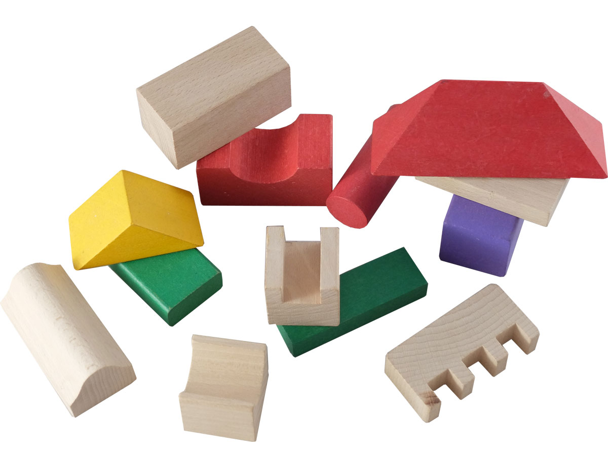 Wooden blocks, painted and raw
